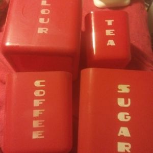Vintage red lustroware container set